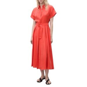 MNG Mango Flared Midi Dress with Belt Size 4 Soft Suedelike Minimalist